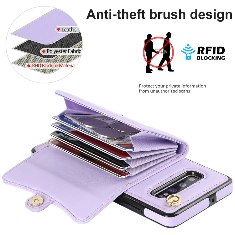 For Samsung Galaxy S10+ RFID Card Slot Leather Phone Case with Long Lanyard