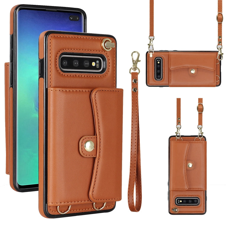 For Samsung Galaxy S10+ RFID Card Slot Leather Phone Case with Long Lanyard