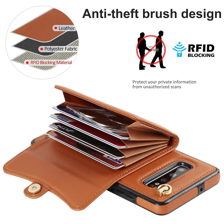 For Samsung Galaxy S10+ RFID Card Slot Leather Phone Case with Long Lanyard