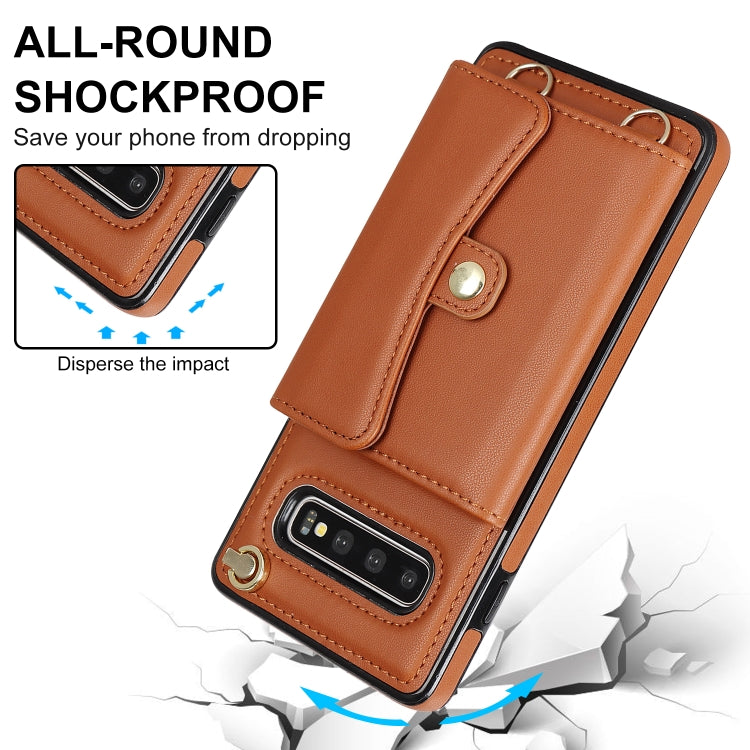 For Samsung Galaxy S10+ RFID Card Slot Leather Phone Case with Long Lanyard