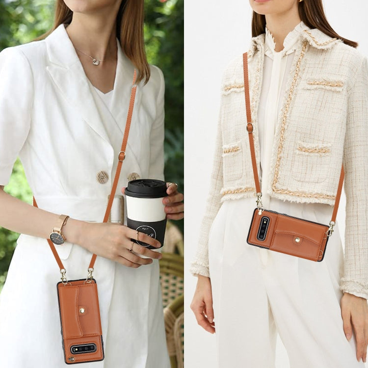 For Samsung Galaxy S10+ RFID Card Slot Leather Phone Case with Long Lanyard