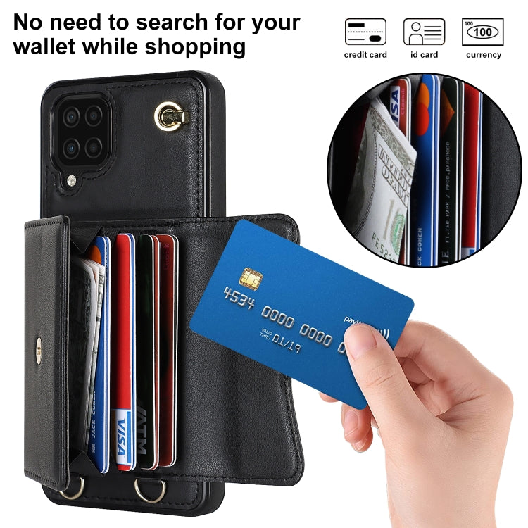 For Samsung Galaxy A12 RFID Card Slot Leather Phone Case with Long Lanyard