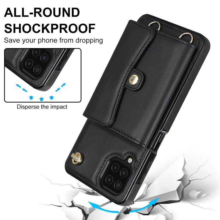For Samsung Galaxy A12 RFID Card Slot Leather Phone Case with Long Lanyard