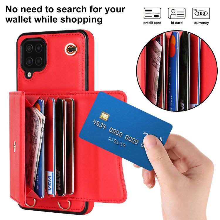 For Samsung Galaxy A12 RFID Card Slot Leather Phone Case with Long Lanyard