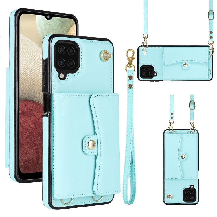 For Samsung Galaxy A12 RFID Card Slot Leather Phone Case with Long Lanyard