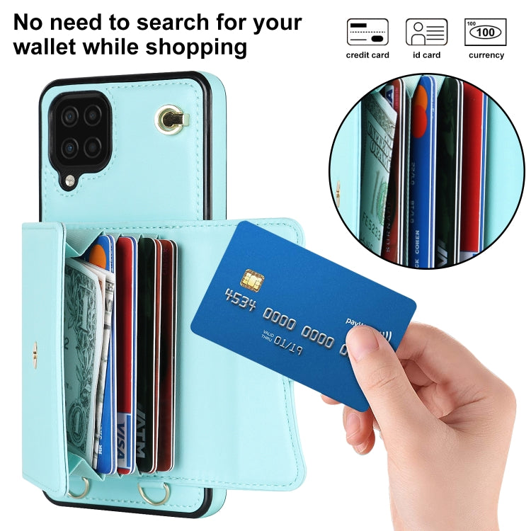 For Samsung Galaxy A12 RFID Card Slot Leather Phone Case with Long Lanyard