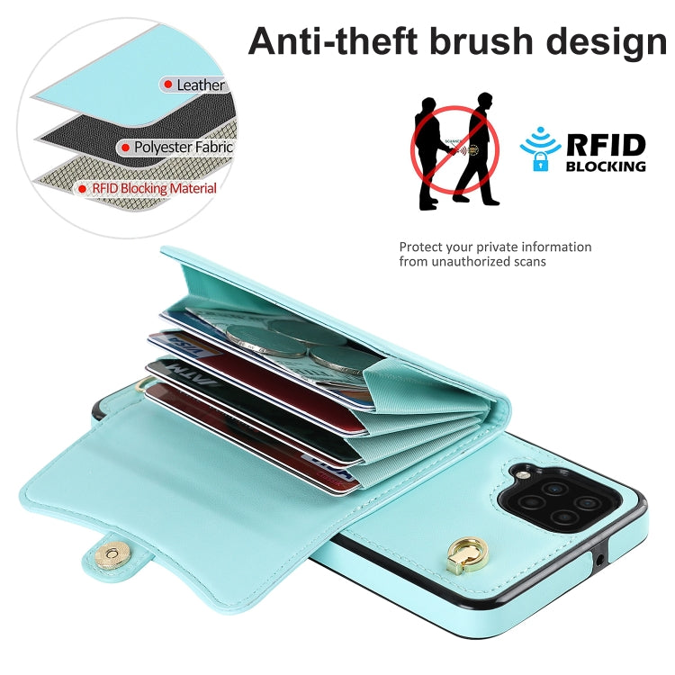 For Samsung Galaxy A12 RFID Card Slot Leather Phone Case with Long Lanyard