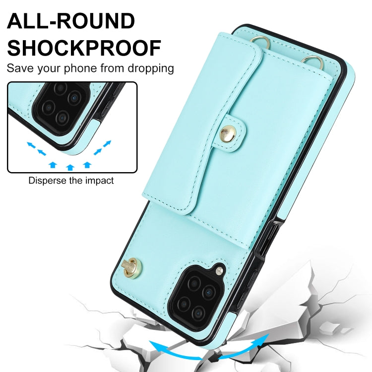 For Samsung Galaxy A12 RFID Card Slot Leather Phone Case with Long Lanyard