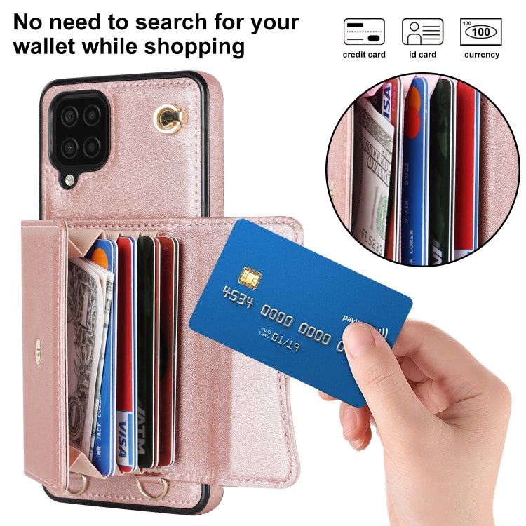 For Samsung Galaxy A12 RFID Card Slot Leather Phone Case with Long Lanyard