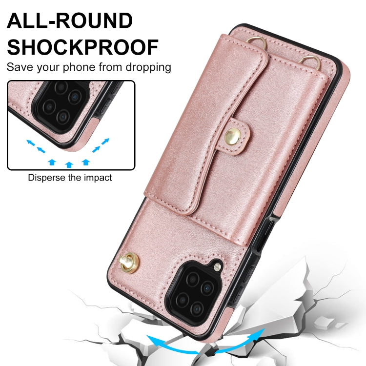 For Samsung Galaxy A12 RFID Card Slot Leather Phone Case with Long Lanyard