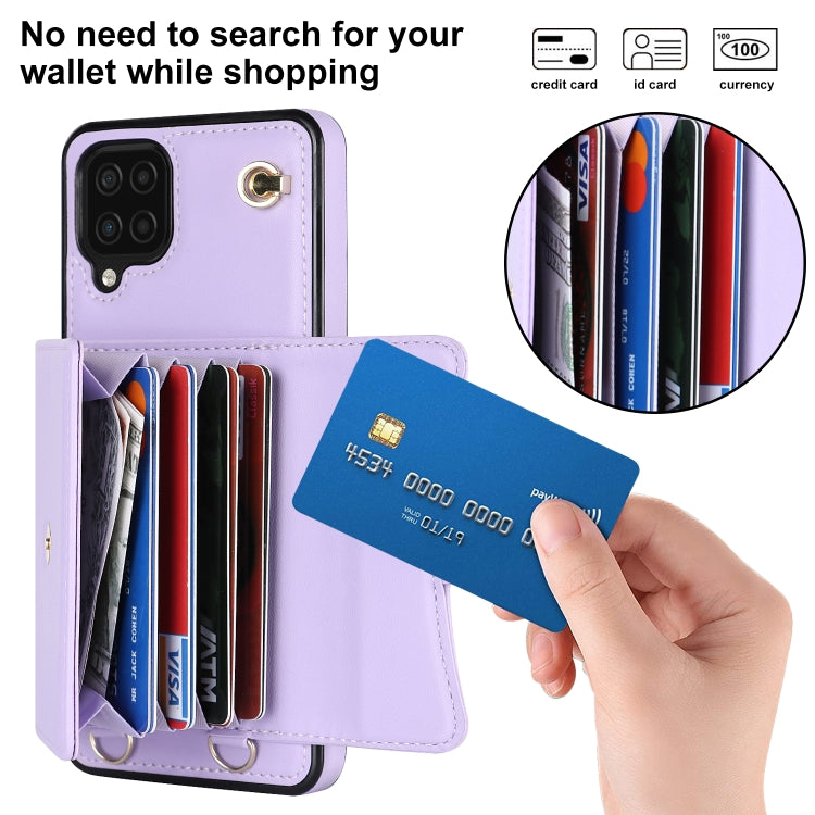 For Samsung Galaxy A12 RFID Card Slot Leather Phone Case with Long Lanyard