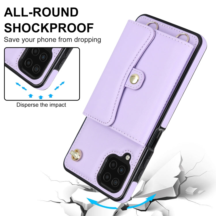 For Samsung Galaxy A12 RFID Card Slot Leather Phone Case with Long Lanyard