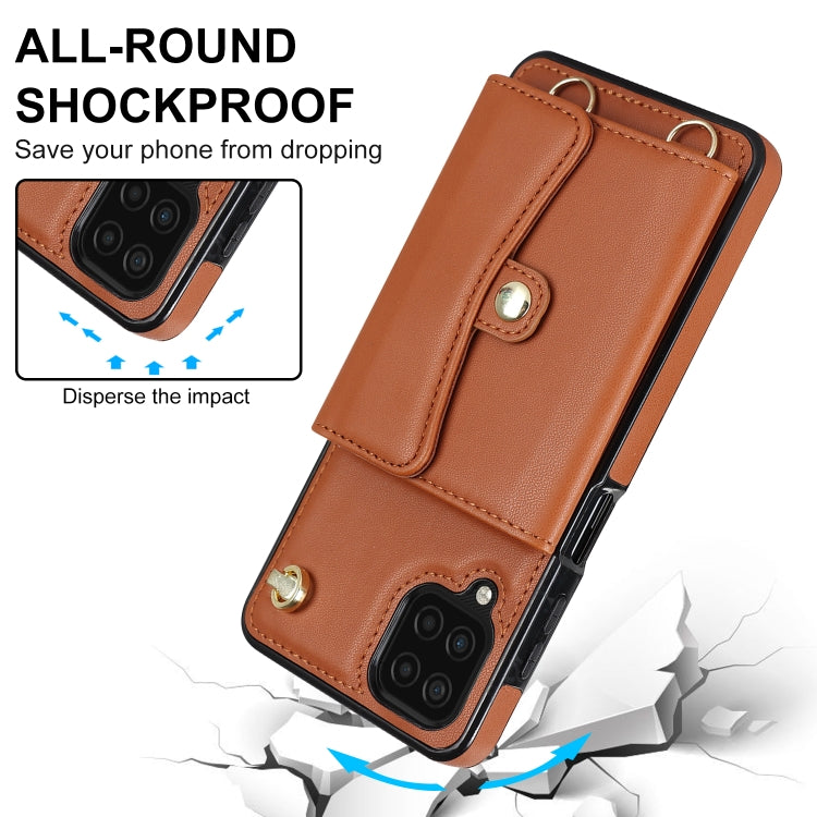For Samsung Galaxy A12 RFID Card Slot Leather Phone Case with Long Lanyard