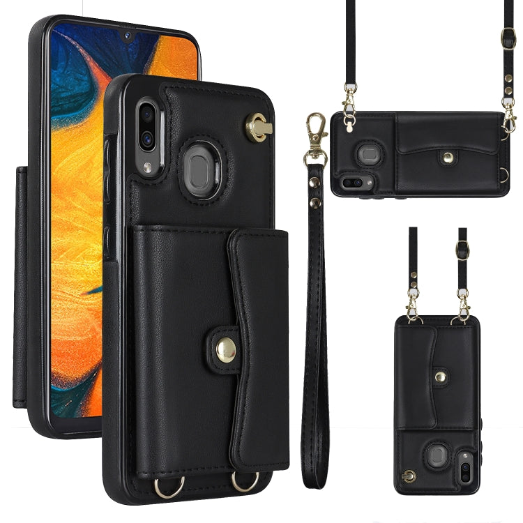 For Samsung Galaxy A20 / A30 RFID Card Slot Leather Phone Case with Long Lanyard