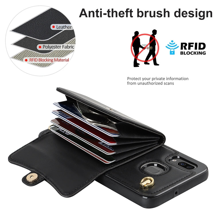 For Samsung Galaxy A20 / A30 RFID Card Slot Leather Phone Case with Long Lanyard