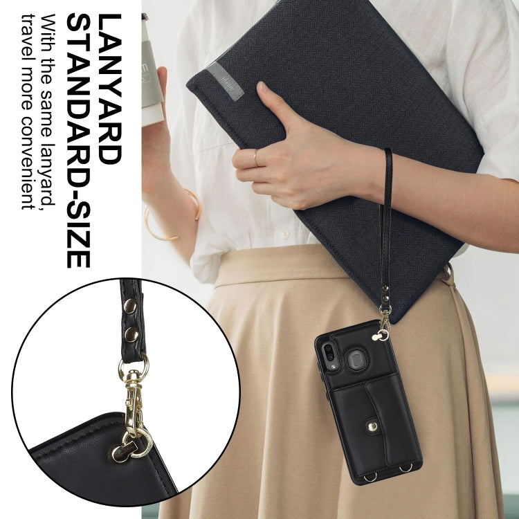 For Samsung Galaxy A20 / A30 RFID Card Slot Leather Phone Case with Long Lanyard