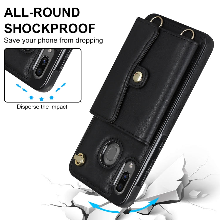 For Samsung Galaxy A20 / A30 RFID Card Slot Leather Phone Case with Long Lanyard