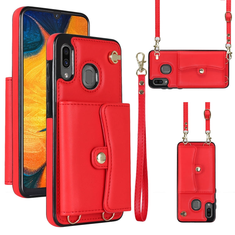 For Samsung Galaxy A20 / A30 RFID Card Slot Leather Phone Case with Long Lanyard