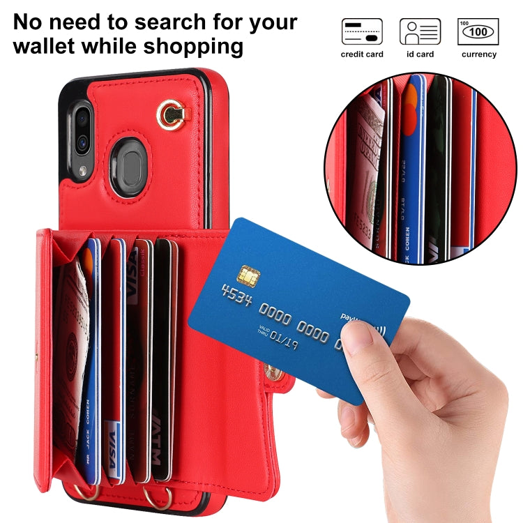 For Samsung Galaxy A20 / A30 RFID Card Slot Leather Phone Case with Long Lanyard