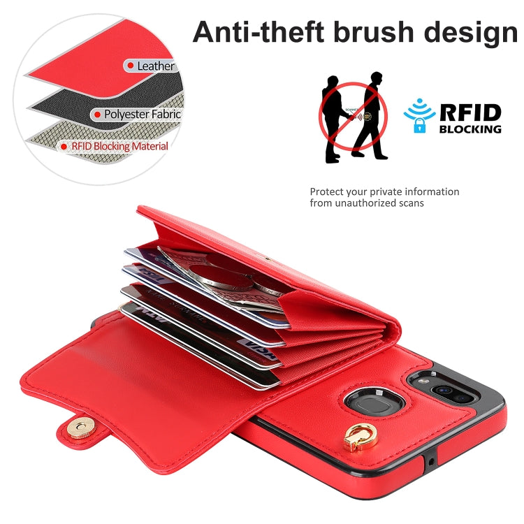 For Samsung Galaxy A20 / A30 RFID Card Slot Leather Phone Case with Long Lanyard