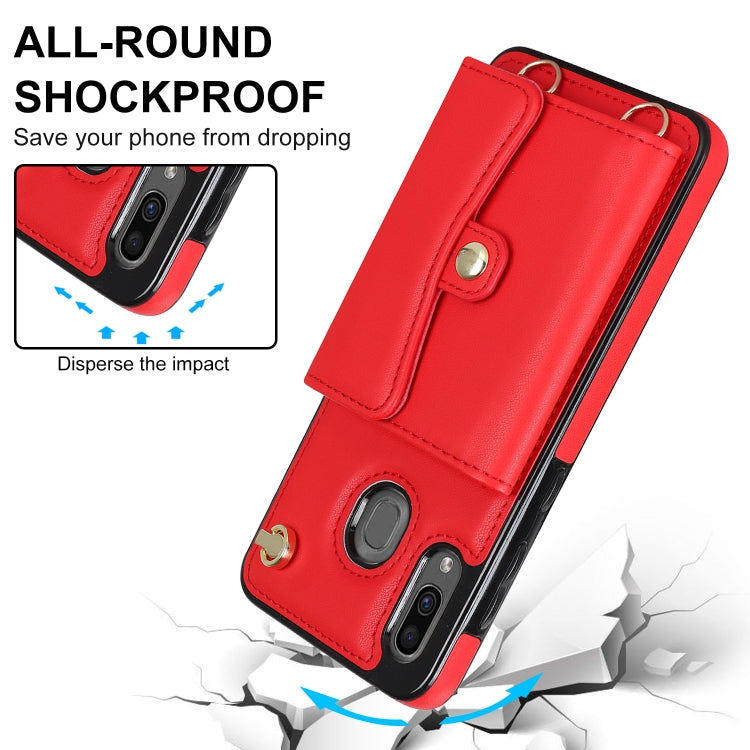 For Samsung Galaxy A20 / A30 RFID Card Slot Leather Phone Case with Long Lanyard