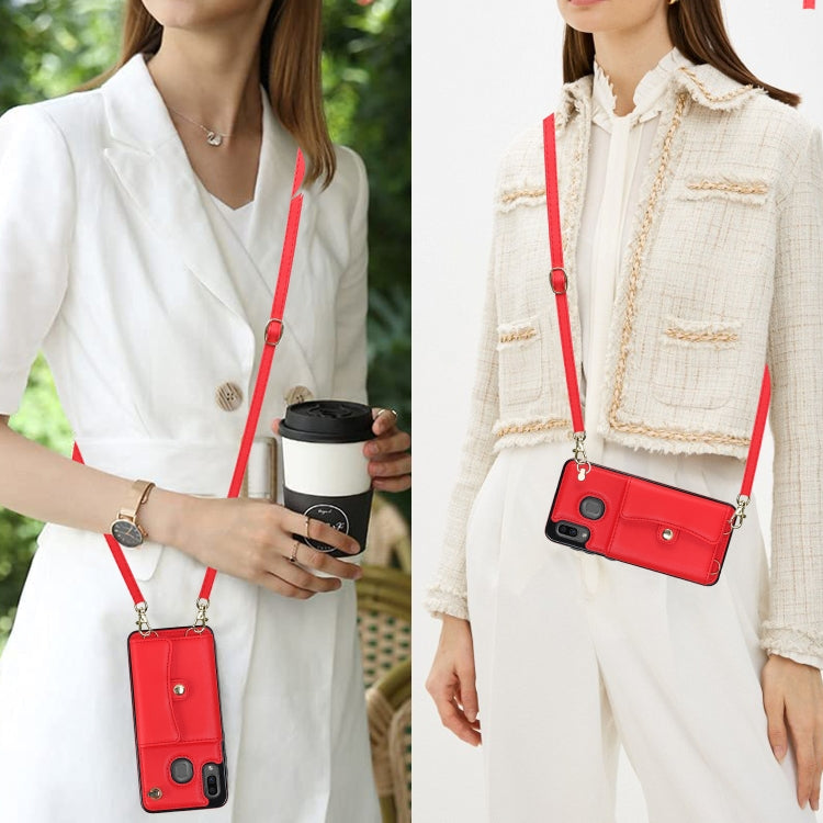 For Samsung Galaxy A20 / A30 RFID Card Slot Leather Phone Case with Long Lanyard