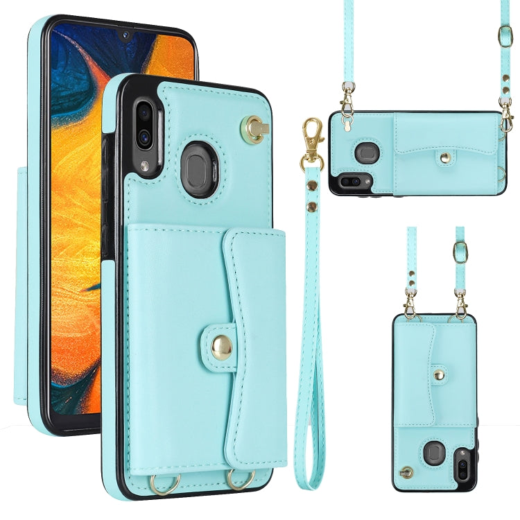 For Samsung Galaxy A20 / A30 RFID Card Slot Leather Phone Case with Long Lanyard