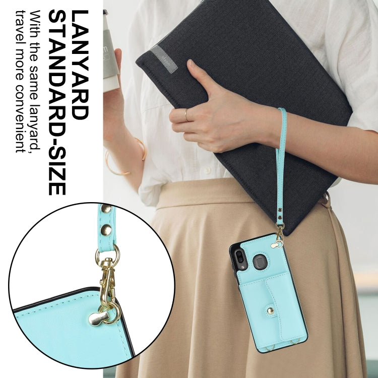 For Samsung Galaxy A20 / A30 RFID Card Slot Leather Phone Case with Long Lanyard