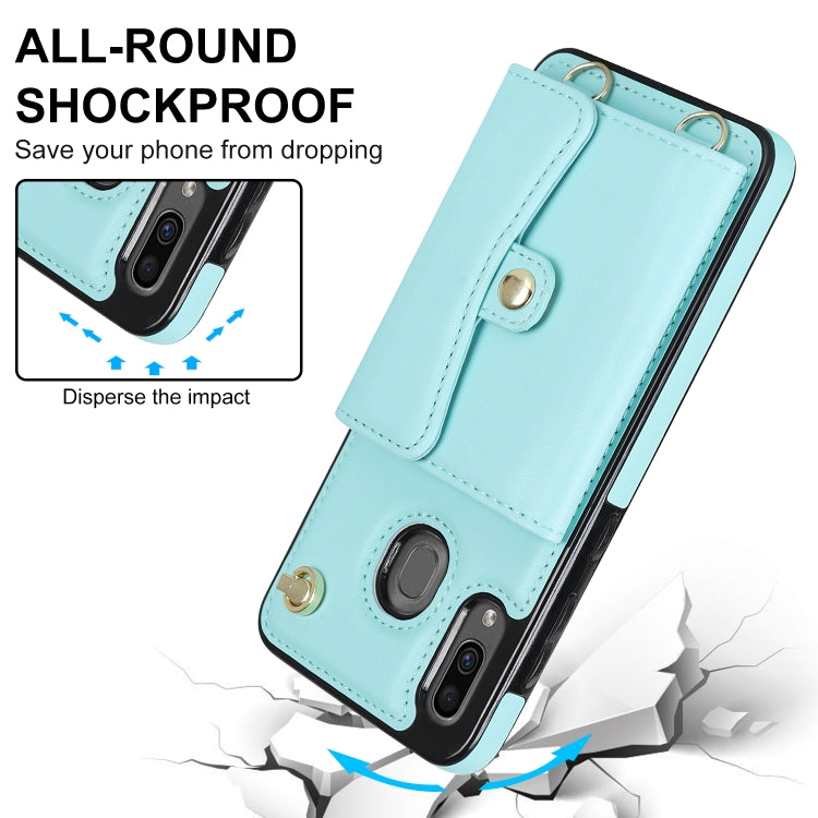 For Samsung Galaxy A20 / A30 RFID Card Slot Leather Phone Case with Long Lanyard