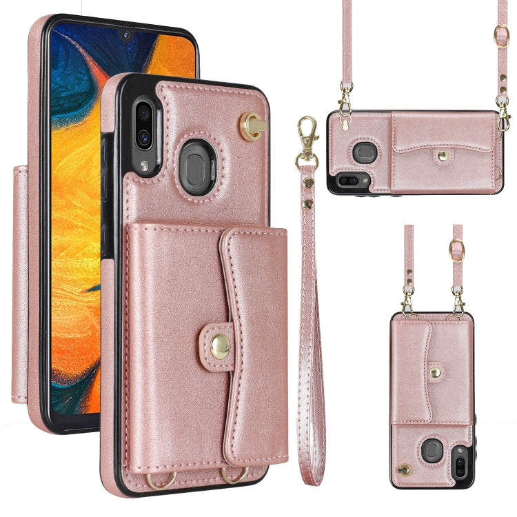 For Samsung Galaxy A20 / A30 RFID Card Slot Leather Phone Case with Long Lanyard