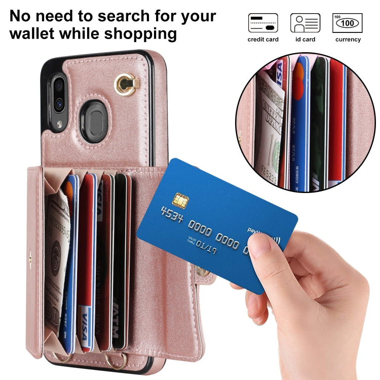 For Samsung Galaxy A20 / A30 RFID Card Slot Leather Phone Case with Long Lanyard