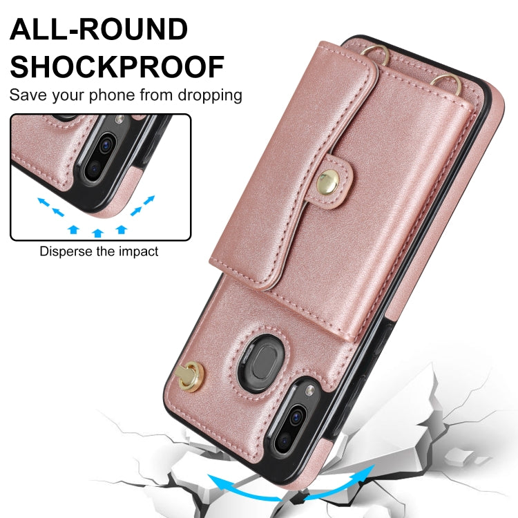 For Samsung Galaxy A20 / A30 RFID Card Slot Leather Phone Case with Long Lanyard