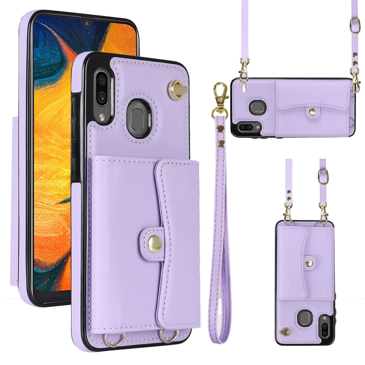 For Samsung Galaxy A20 / A30 RFID Card Slot Leather Phone Case with Long Lanyard