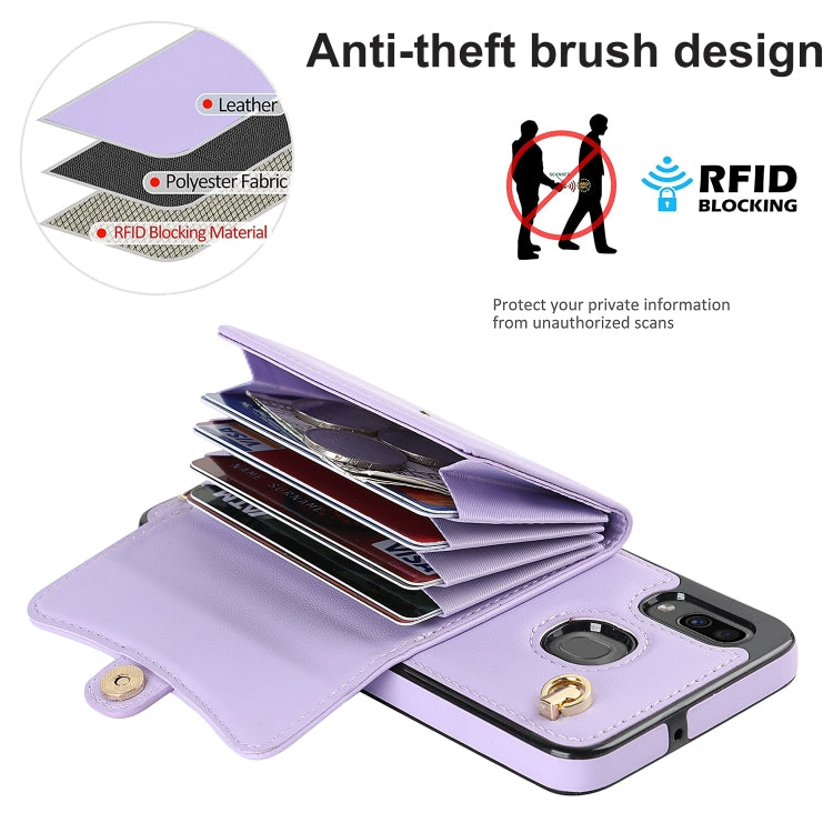 For Samsung Galaxy A20 / A30 RFID Card Slot Leather Phone Case with Long Lanyard