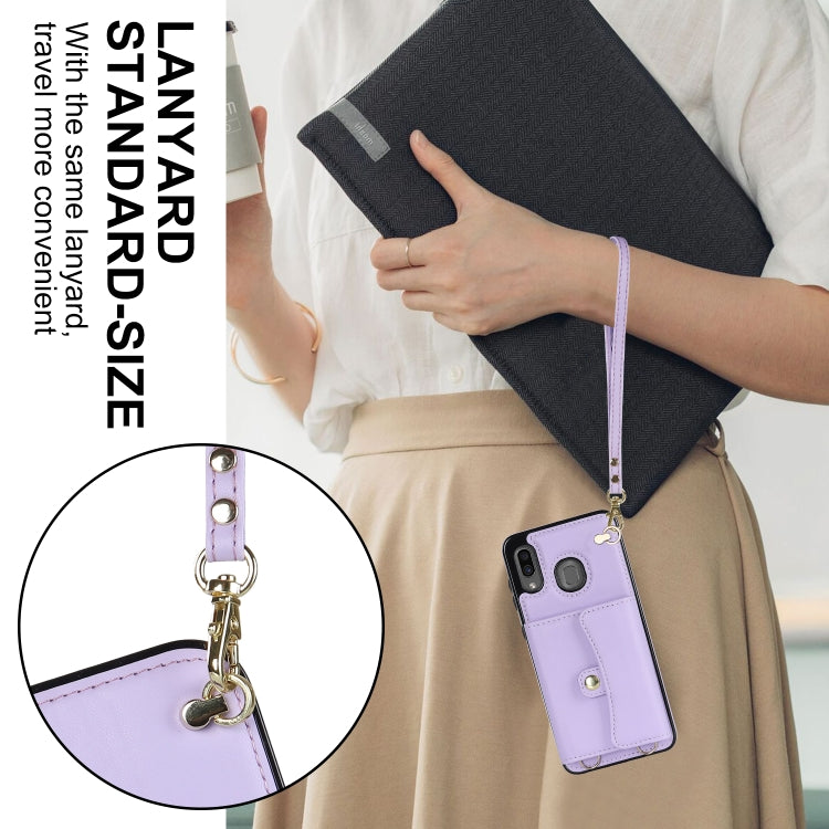 For Samsung Galaxy A20 / A30 RFID Card Slot Leather Phone Case with Long Lanyard