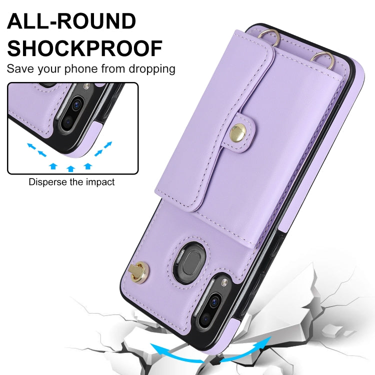 For Samsung Galaxy A20 / A30 RFID Card Slot Leather Phone Case with Long Lanyard