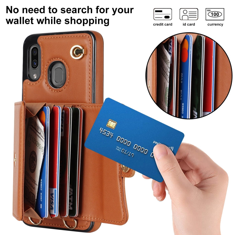 For Samsung Galaxy A20 / A30 RFID Card Slot Leather Phone Case with Long Lanyard