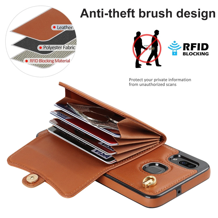 For Samsung Galaxy A20 / A30 RFID Card Slot Leather Phone Case with Long Lanyard