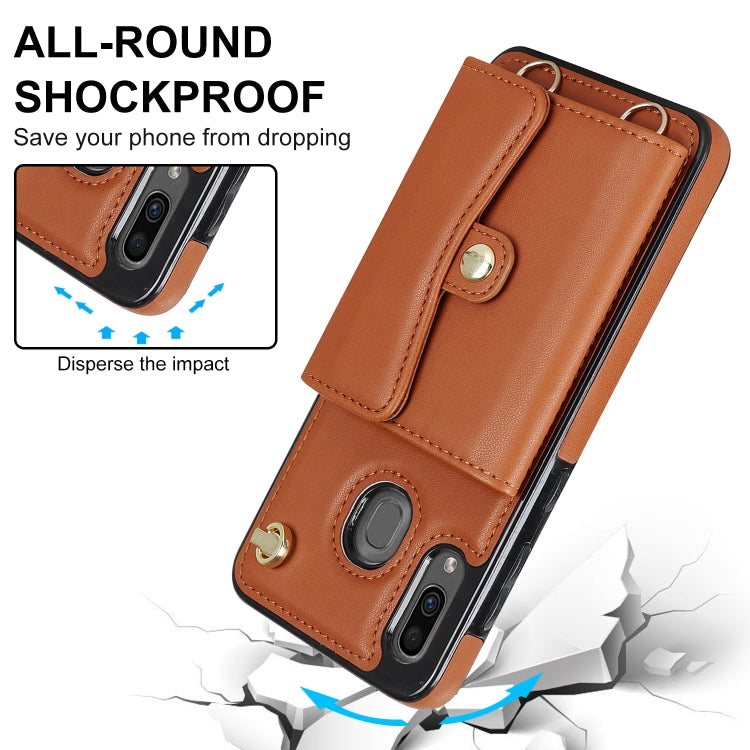For Samsung Galaxy A20 / A30 RFID Card Slot Leather Phone Case with Long Lanyard