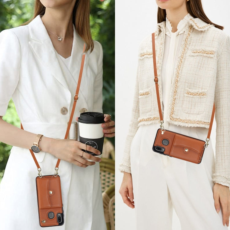 For Samsung Galaxy A20 / A30 RFID Card Slot Leather Phone Case with Long Lanyard