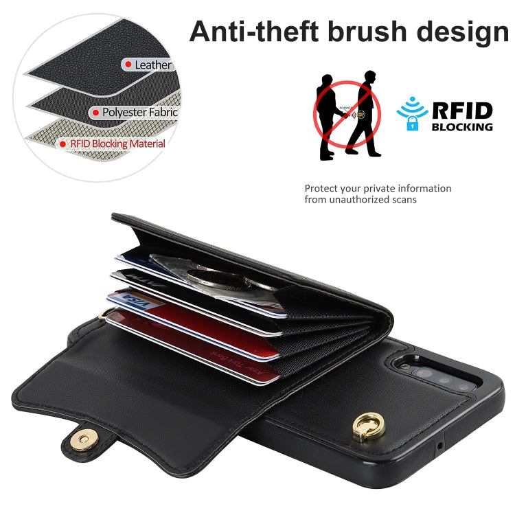For Samsung Galaxy A50 RFID Card Slot Leather Phone Case with Long Lanyard