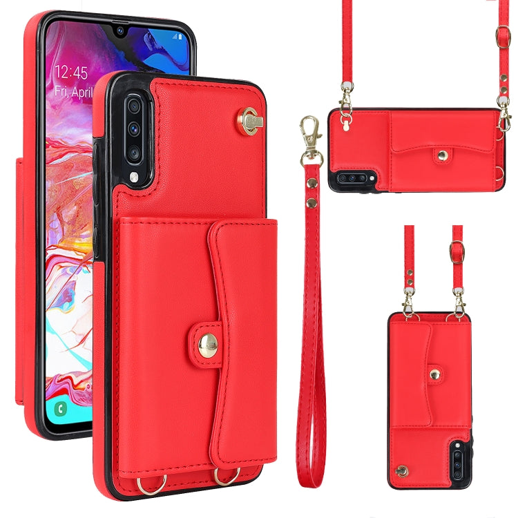For Samsung Galaxy A50 RFID Card Slot Leather Phone Case with Long Lanyard