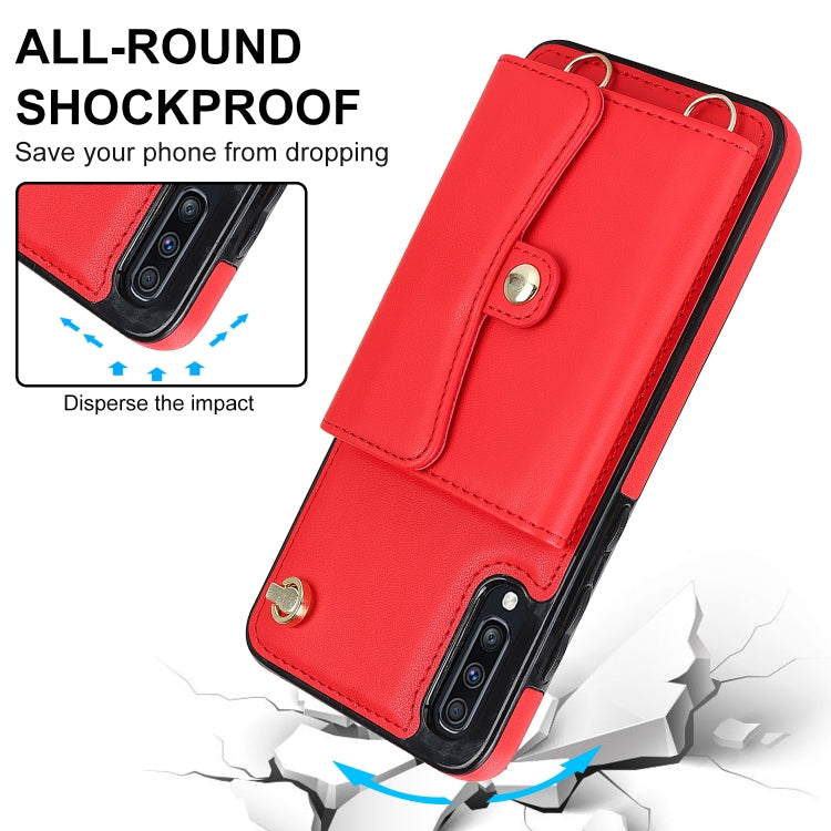For Samsung Galaxy A50 RFID Card Slot Leather Phone Case with Long Lanyard