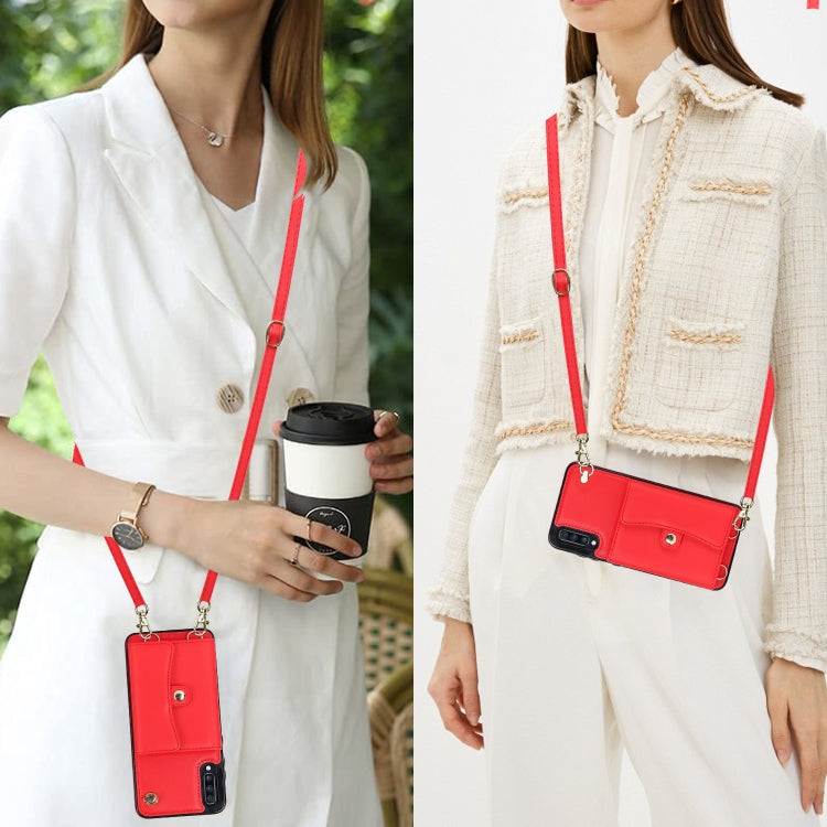 For Samsung Galaxy A50 RFID Card Slot Leather Phone Case with Long Lanyard