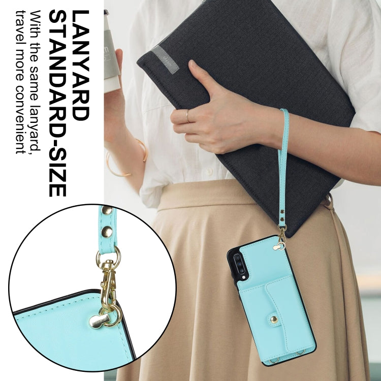 For Samsung Galaxy A50 RFID Card Slot Leather Phone Case with Long Lanyard