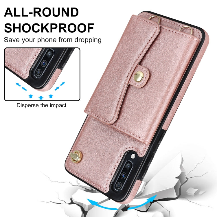 For Samsung Galaxy A50 RFID Card Slot Leather Phone Case with Long Lanyard