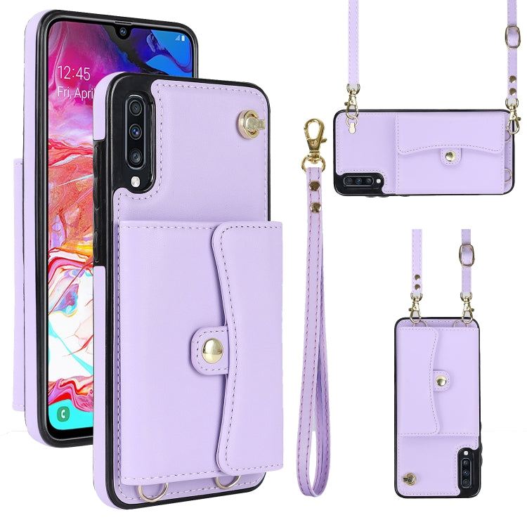 For Samsung Galaxy A50 RFID Card Slot Leather Phone Case with Long Lanyard