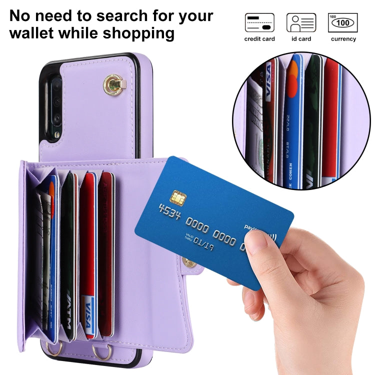 For Samsung Galaxy A50 RFID Card Slot Leather Phone Case with Long Lanyard