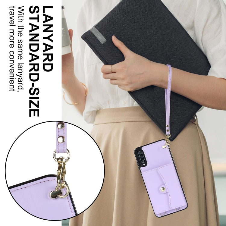 For Samsung Galaxy A50 RFID Card Slot Leather Phone Case with Long Lanyard