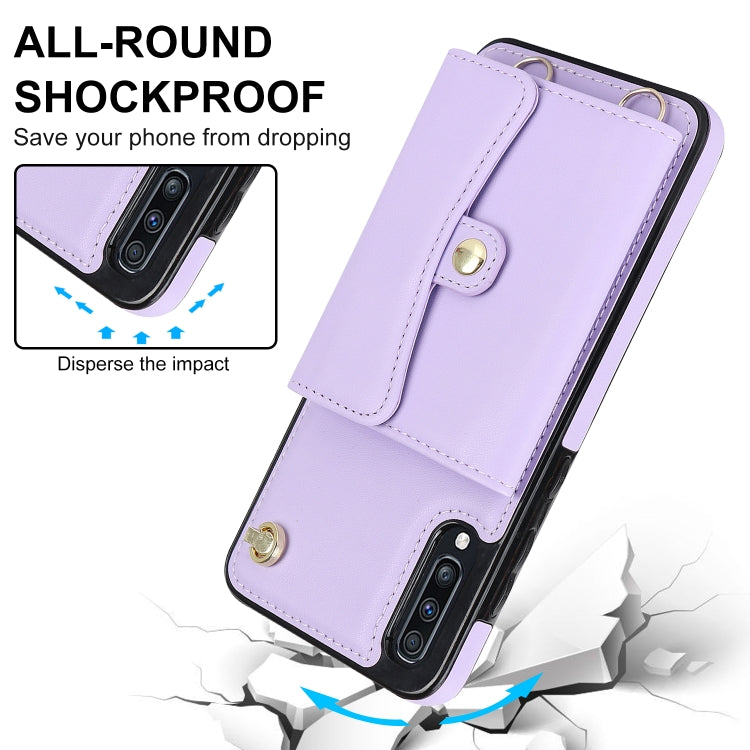 For Samsung Galaxy A50 RFID Card Slot Leather Phone Case with Long Lanyard